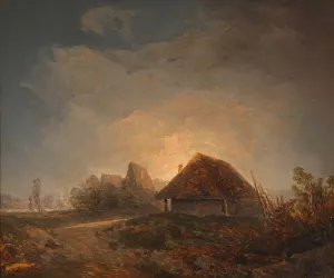 Westungarische Landschaft mit Hutten und aufgehendem Mond Oil painting by Adalbert Stifter
