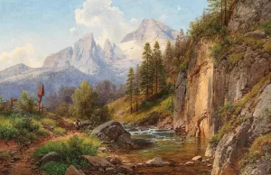 A View of the Watzmann Mountain Oil painting by Adalbert Waagen