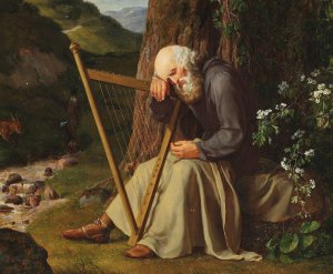 A dozing harpist by Adam August Muller Oil Painting