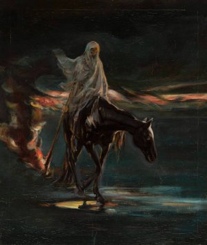 Death and conflagration, central section of the triptych “Disaster” by Adam Chmielowski Oil Painting