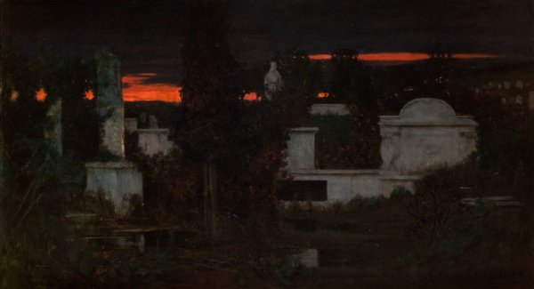 Main Product Photo of Italian Cemetery at Dusk  Painting by Adam Chmielowski