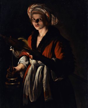 A Young Woman Holding A Distaff Before A Lit Candle by Adam De Coster Oil Painting
