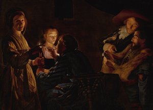 Card Players By Candlelight by Adam De Coster Oil Painting