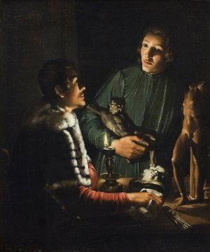 Two Sculptors at Night in Rome. Double Portrait of Francois Duquesnoy and Georg Petel by Adam De Coster Oil Painting