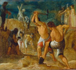 The Frankfurt Altarpiece of the Exaltation of the True Cross, The Digging for the Cross by Adam Elsheimer Oil Painting