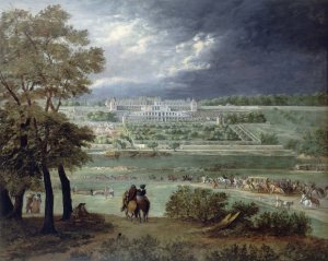 Le Chateau Neuf de Saint-Germain-en-Laye et les jardins, vus de la rive droite de la Seine by Adam Frans Van Der Meulen Oil Painting