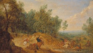 Riders attacked at a Ford by Adam Frans Van Der Meulen Oil Painting