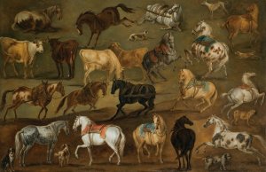 Studies of horses, cows and dogs by Adam Frans Van Der Meulen Oil Painting