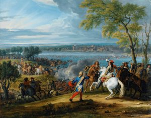 The Crossing of the Rhine at Lobith on the 16th of June 1672 by Adam Frans Van Der Meulen Oil Painting