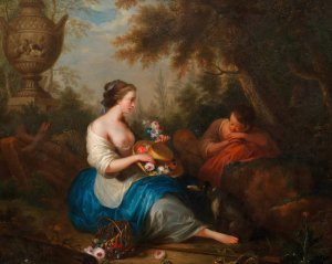 Erotische Szene im Garten by Adam Johann Braun Oil Painting