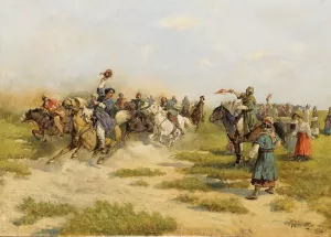 Riders Arriving at a Village Oil painting by Adam Kazimierz Ciemniewski