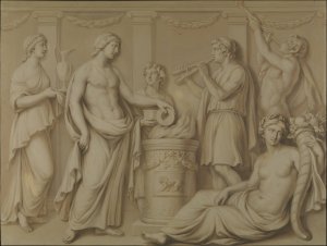 Ceremonial scene with Abundance and Piping Pan by Adam Partnership Oil Painting