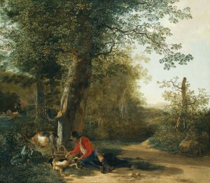 A Peasant Playing With His Dog While Resting At The Margin Of A Wood by Adam Pynacker Oil Painting