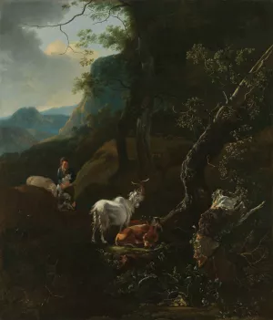 A Sherpherdess with Animals in a Mountainous Landscape by Adam Pynacker Oil Painting