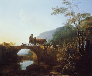 Bridge in an Italian Landscape by Adam Pynacker Oil Painting