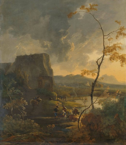 Italian Landscape with Ancient Tempietto  by Adam Pynacker - Hand-Painted Oil Painting Reproduction