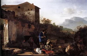 Landscape with a Goatherd by Adam Pynacker - Oil Painting Reproduction