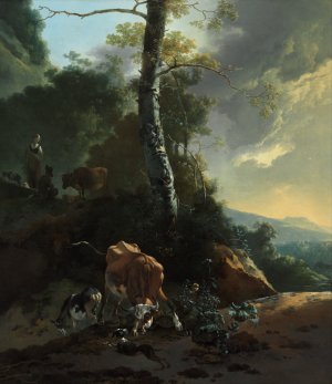 Landscape with enraged ox by Adam Pynacker Oil Painting