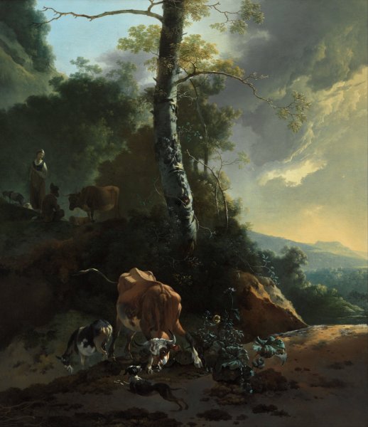 Landscape with enraged ox by Adam Pynacker - Hand-Painted Oil Painting Reproduction