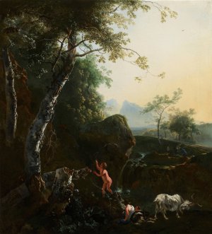 Mountainous Landscape with Waterfall by Adam Pynacker Oil Painting