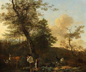 Shepherds and Cattle in a Pasture by Adam Pynacker Oil Painting