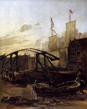 View of a Harbour in Schiedam Oil painting by Adam Pynacker