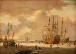 A Dutch Whaler and Other Vessels in the Ice by Adam Silo - Oil Painting Reproduction