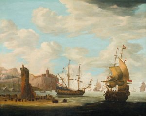 A Seascape With Tall Ships by Adam Silo Oil Painting