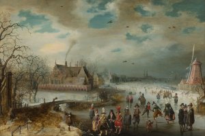 Skating on the Frozen Amstel River by Adam Van Breen Oil Painting