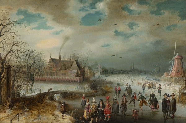 Main Product Photo of Skating on the Frozen Amstel River Painting by Adam Van Breen