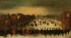The Vijverberg, The Hague, in Winter, with Prince Maurits and his Retinue in the Foreground by Adam Van Breen Oil Painting
