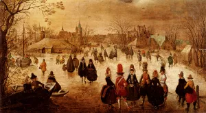 Winter Landscape with Skaters on a Frozen River by Adam Van Breen - Oil Painting Reproduction