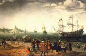 Coastal Landscape with Ships by Adam Willaerts - Oil Painting Reproduction