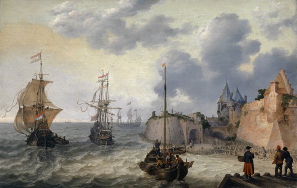 Dutch Harbour with Sailing Ships by Adam Willaerts - Hand-Painted Oil Painting Reproduction