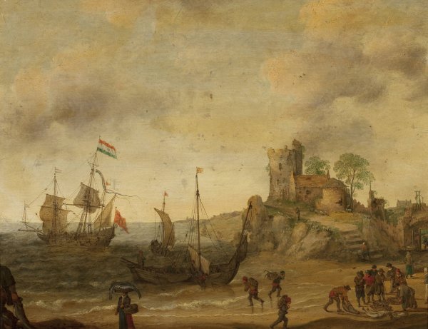 Fishermen at the seaside by Adam Willaerts - Hand-Painted Oil Painting Reproduction