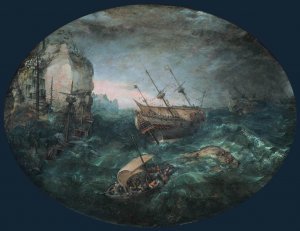 Shipwreck off a Rocky Coast Oil painting by Adam Willaerts