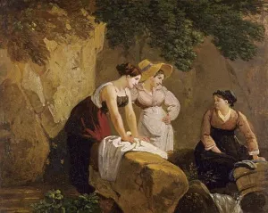 Washerwomen in a Grotto by Adam-Wolfgang Toepffer - Oil Painting Reproduction