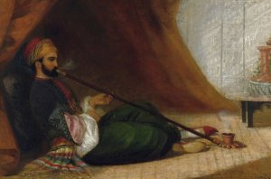 A Turk Smoking A Tchubuk by Adelaide Claxton Oil Painting