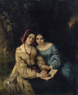 Portraits d'Heloise et Anais Colin, par elles-memes. by Adele-Anaïs Colin Oil Painting