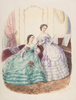 Fashion Study; Two Women in Evening Dress by Adele-Anais Toudouze Oil Painting