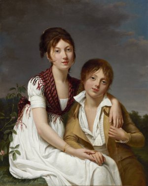 Portrait Of Amelie-Justine And Charles-edouard Pontois by Adele Romany Oil Painting