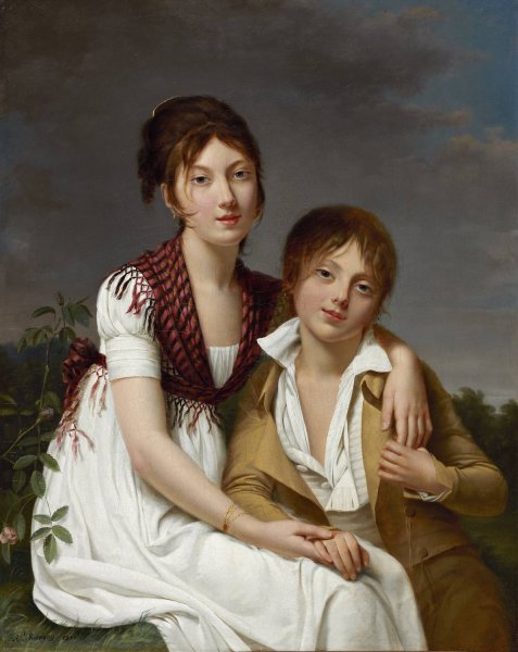 Portrait Of Amelie-Justine And Charles-edouard Pontois  by Adele Romany - Hand-Painted Oil Painting Reproduction