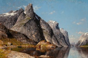 A Norwegian Fjord by Adelsteen Normann Oil Painting