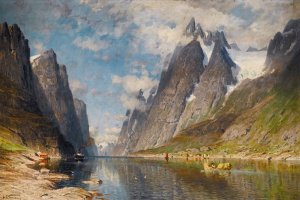 A Norwegian fjord by Adelsteen Normann Oil Painting