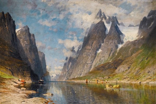 Main Product Photo of A Norwegian fjord  Painting by Adelsteen Normann