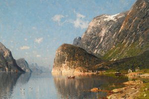 A Norwegian fjord by Adelsteen Normann Oil Painting