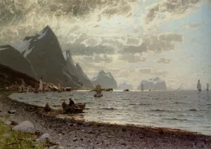 A Norwegian Fjord painting by Adelsteen Normann