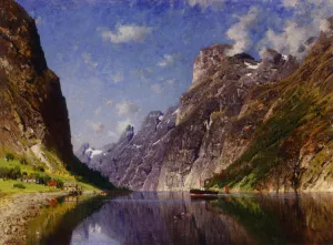 View of a Fjord by Adelsteen Normann - Oil Painting Reproduction