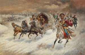 A Cossack Caravan In A Winter Landscape by Adolf Baumgartner-Stoiloff Oil Painting