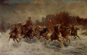 A Siberian Gold Convoy by Adolf Baumgartner-Stoiloff Oil Painting